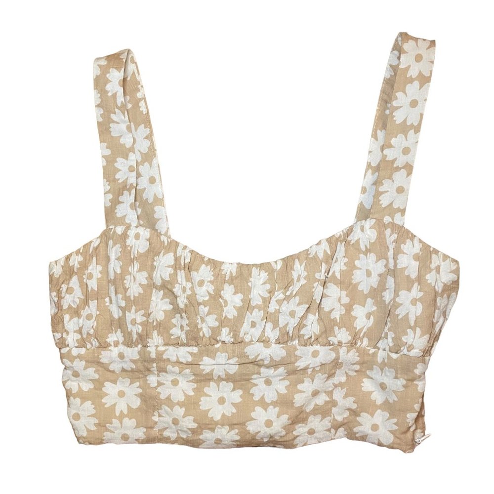 Princess Polly Floral Print Tan Cropped Tank Top
